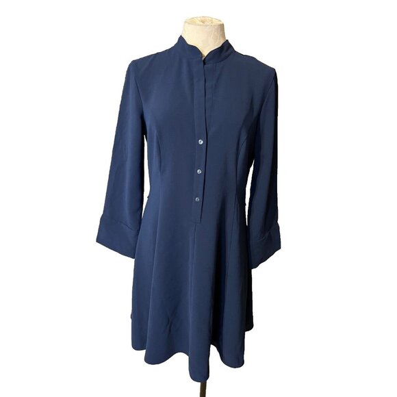 Natori Blue Long Sleeve A Line Shirt Dress 6 Small Washable Career Church NEW - Picture 1 of 6